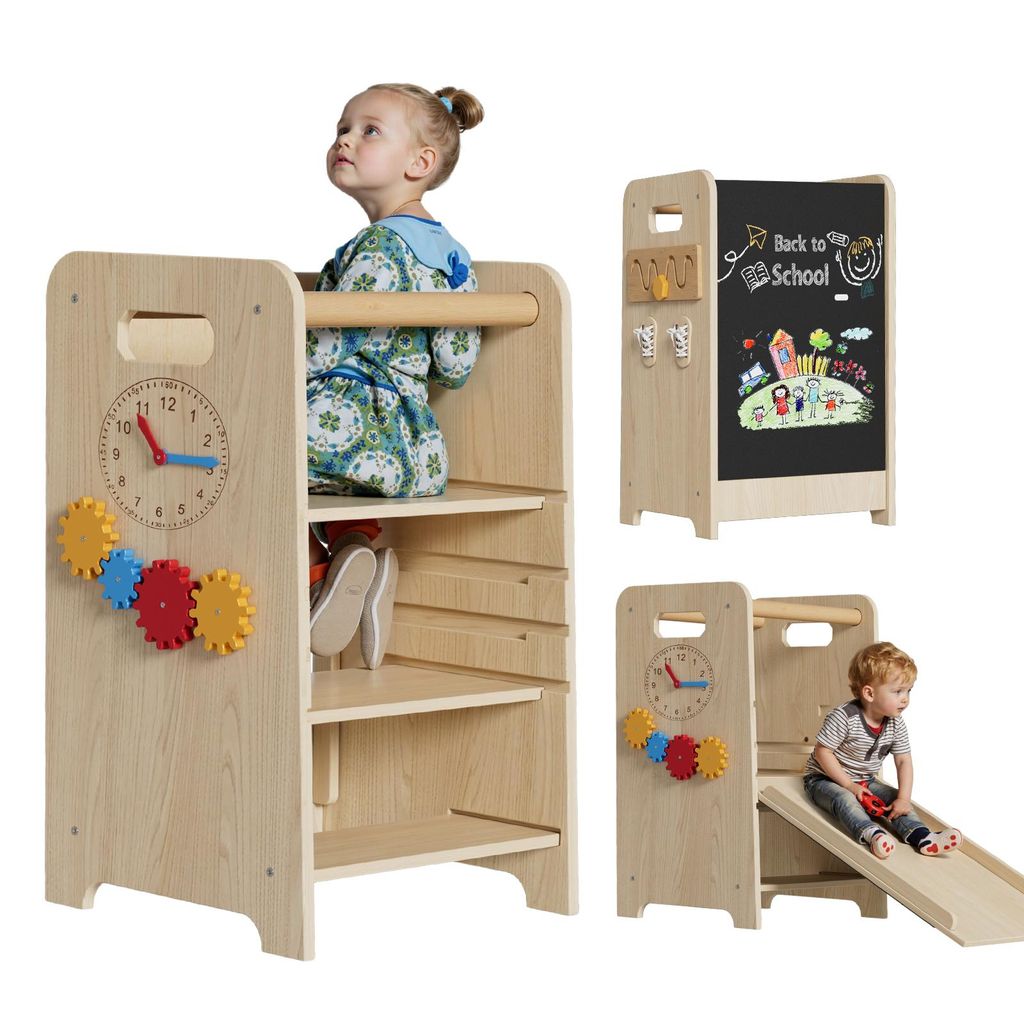 Montessori Lernturm 4-in-1 aus Holz, Höhenverstellbarer Produktbild 