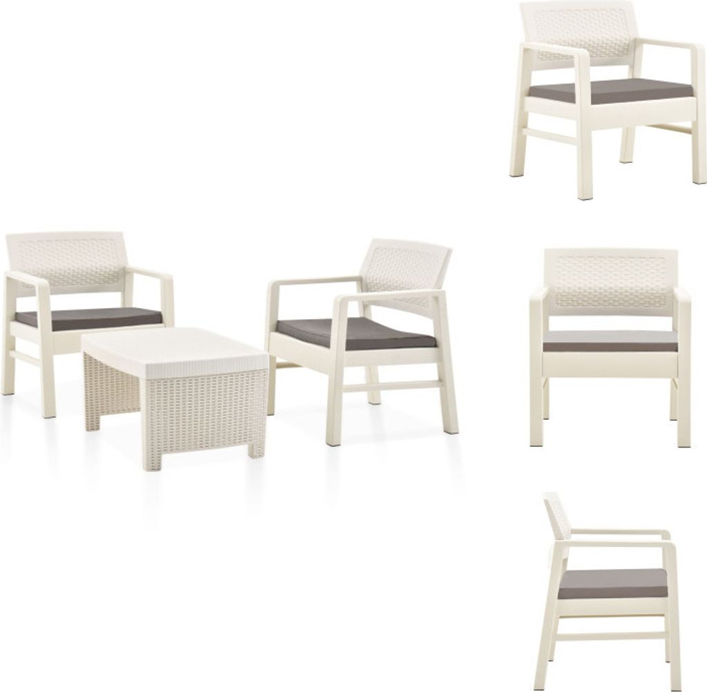 vidaXL 3-tlg. Garten-Lounge-Set Kunststoff Weiß - Gartenmöbel-Sets