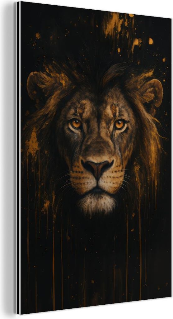MuchoWow Wanddekoration Metall Metallbild Wandkunst 60x90 cm Löwe - Gold - Drops MuchoWow Aluminium Gemälde - Wandbilder - Aluminium