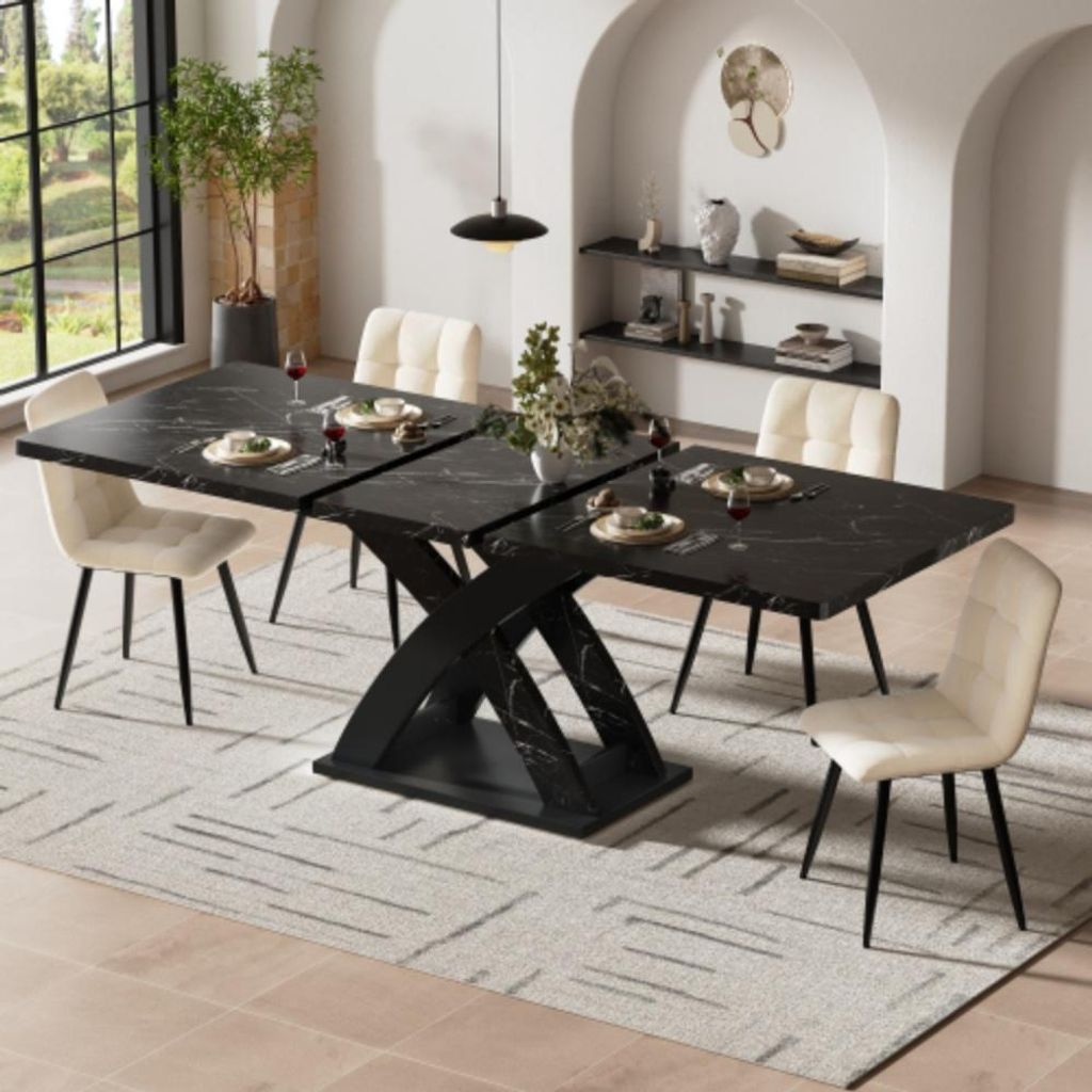 Ausziehbarer Esstisch,Küchentisch, Balkontisch, Esstisch aus Holz, ausziehbarer Esstisch, 120–160 cm, Platz für bis zu 6 Personen
