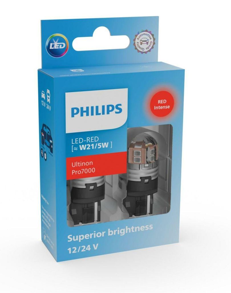 Philips W21/5W 12V/24V W3x16q Ultinon Pro7000 rot NOECE 2 Stück 11066RU70X2