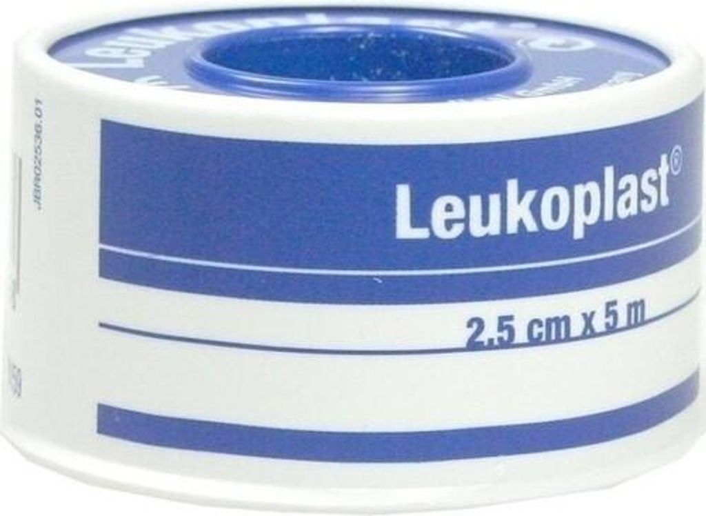 A roll of Leukoplast medical tape.