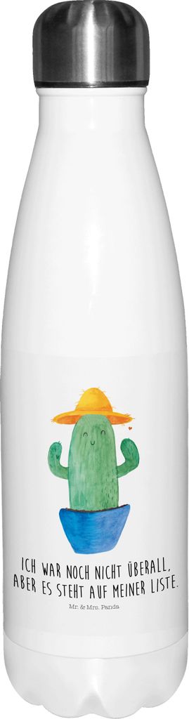 Mr. & Mrs. Panda Thermo-Trinkflasche Kaktus Hut - Weiß - Geschenk, Geschenkidee, Kakteen, Städtetrip, Reisen, Spruch, Trinkflasche, Thermosflasch...