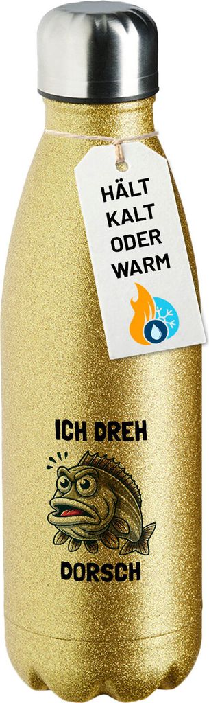 Huuraa Trinkflasche Ich dreh Dorsch Comic Meme 500ml Gold Edelstahl Wasserflasche Trinkflasche Geschenkidee