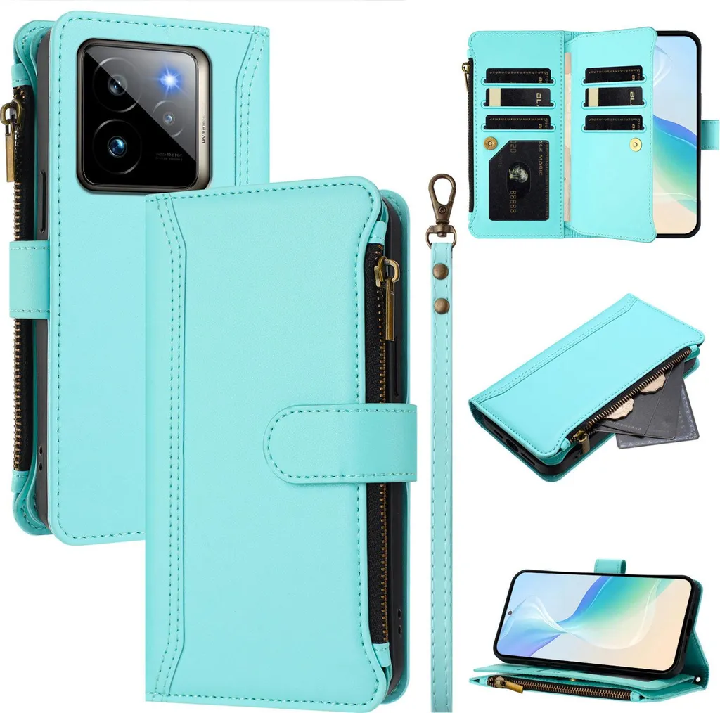 Custodia Realme GT 7 Pro Portafoglio con Cerniera Verde Menta