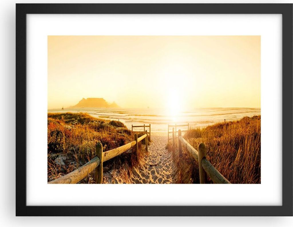 Gerahmtes Poster - Schwarzer Rahmen - Sonnenaufgang Welle Insel Meer - 40x30 cm - Wand Bild - Wanddeko - Wandbilder - Wandposter - Bilderrahmen - B...