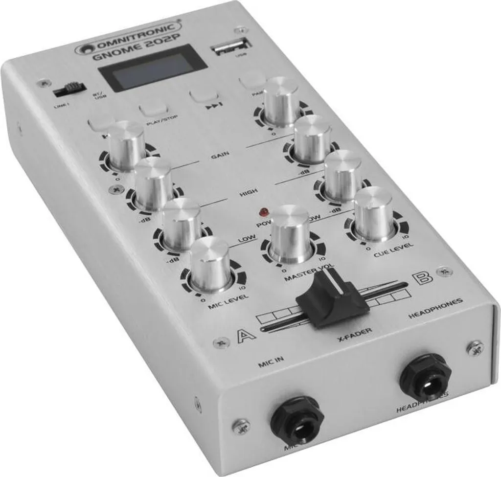 Mini Table de Mixage DJ Argentée Omnitronic GNOME-202P avec Bluetooth