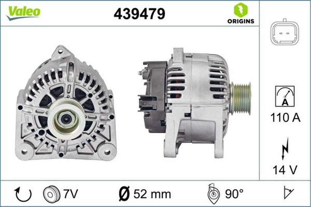 Lichtmaschine Generator 14 V 110 A Ø 52 mm VALEO für u.a. RENAULT MEGANE