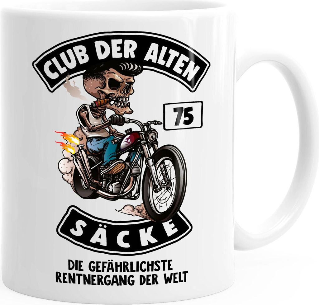 Kaffee-Tasse Club der alten Säcke Geschenk-Tüte Club der alten Säcke für Ältere Geburtstag Männer Moonworks 75 weiß unisize