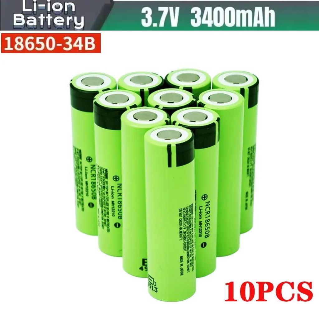 18650 Lithium-Ionen-Akku - Wiederaufladbare Batterie 34B - 3,7V - 3400mAh - für Taschenlampe und Stirnlampe - 10er Pack