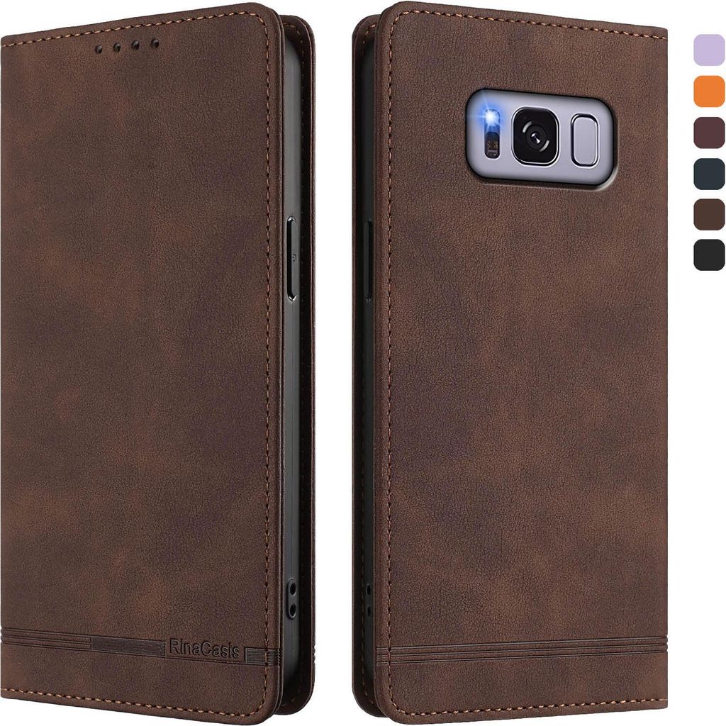 Hülle für Samsung Galaxy S8 Plus, Retro Kunstleder Ständer Klapphülle mit Kartenfächer und Magnetische Braun