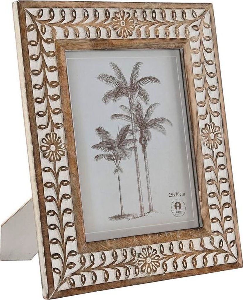 Fotorahmen Home ESPRIT Weiß natürlich Kristall Mango-Holz Blume Indianer 31,5 x 2 x 36,5 cm