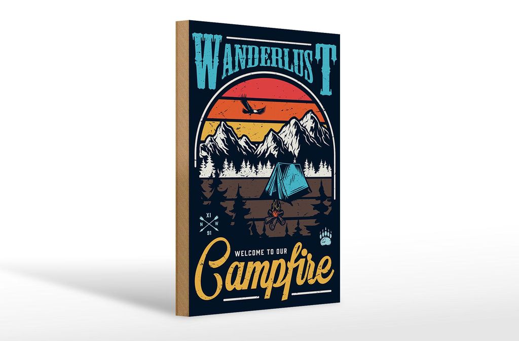 Holzschild Camping 20x30cm Wanderlust Campfire Outdoor Produktbild 