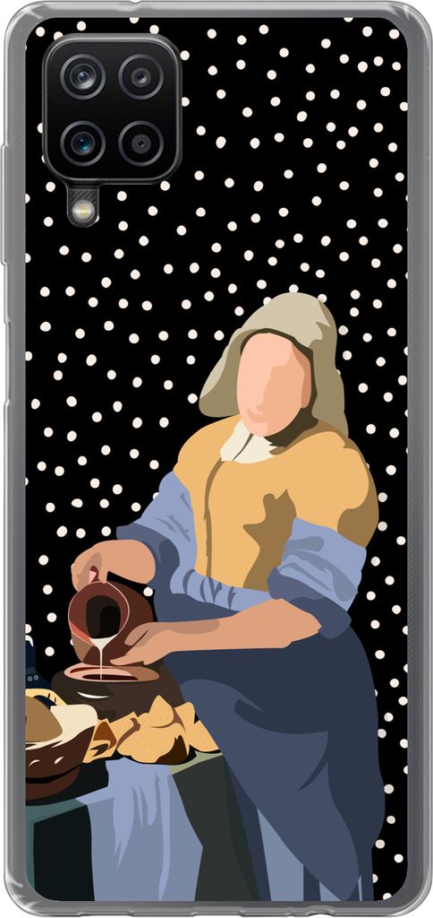 MuchoWow Handyhülle Schutzhülle Hülle für Telefoonhoesje Samsung Galaxy A12 Alte Meister - Milchmädchen - Polka dots - Schwarz Silikon Softc...