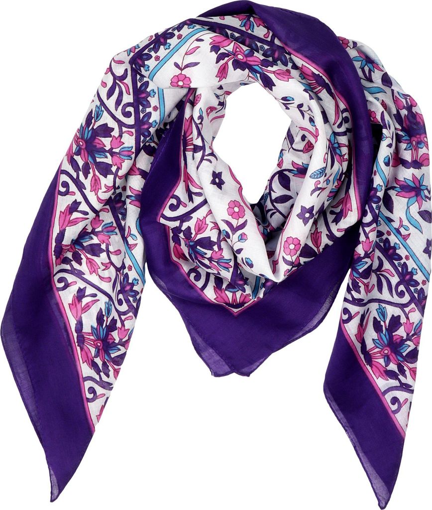 Baumwolltuch Blumen Ranken Muster04 lila bunt quadratisches Tuch