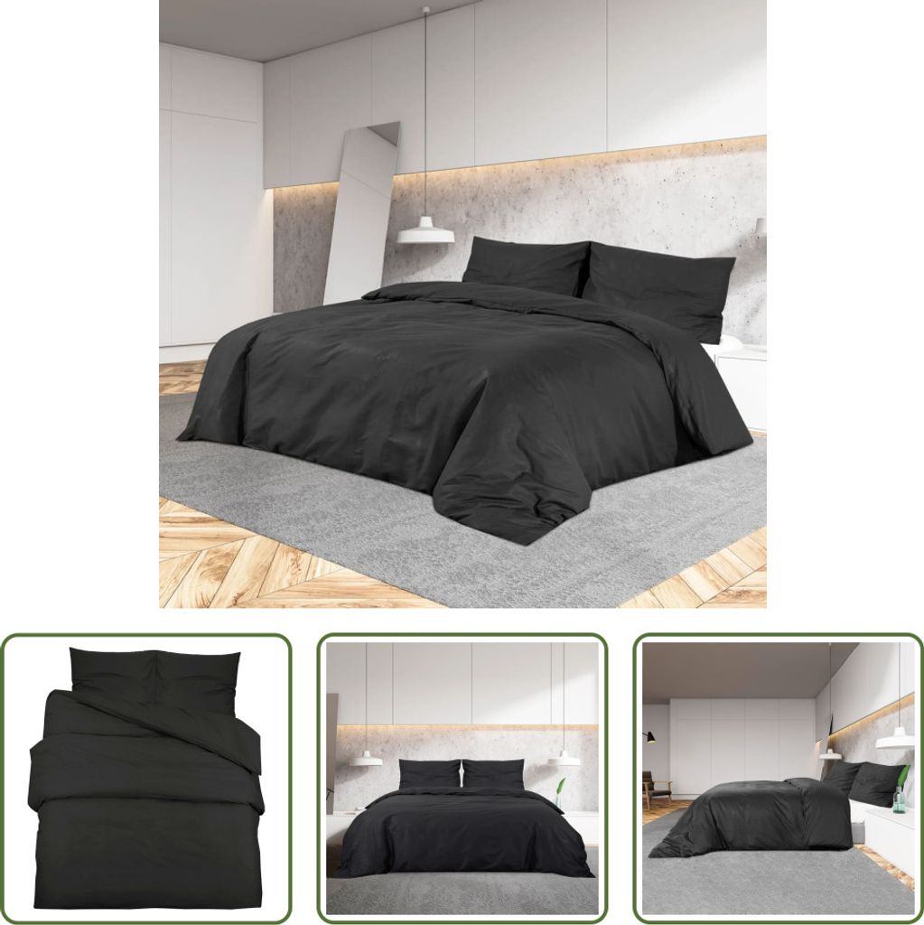 The Living Store Bettwäsche-Set Schwarz 200x200 cm Leichte Mikrofaser