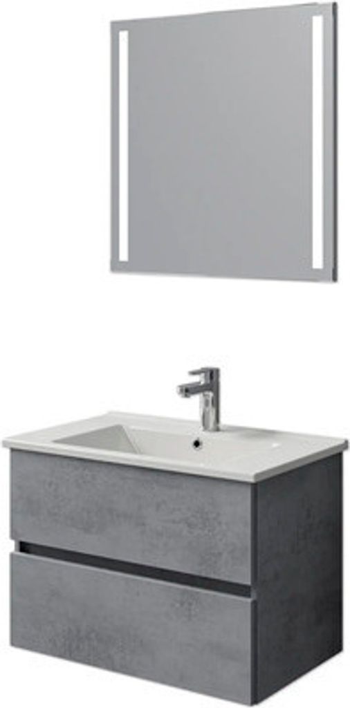 Badmöbel-Set Pelipal Cavallino BxHxT 75 x 200 x 45 cm Frontfarbe oxid dunkelgrau mit Keramik-Waschtisch weiß, Waschtisch