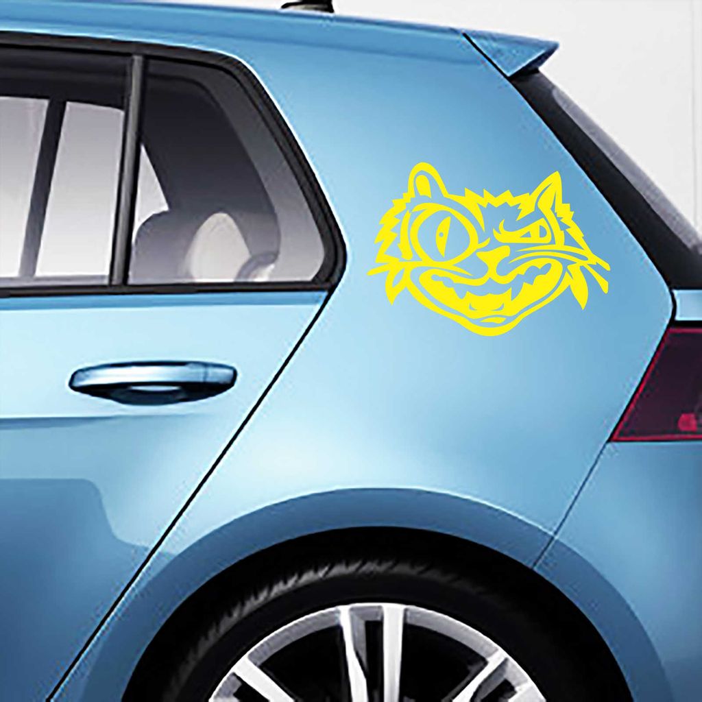 Aufkleber - 2 Stk. Autoaufkleber Crazy Cat, je 30cm x 22cm gelb - Tuning Carystyling Heckscheibe Auto