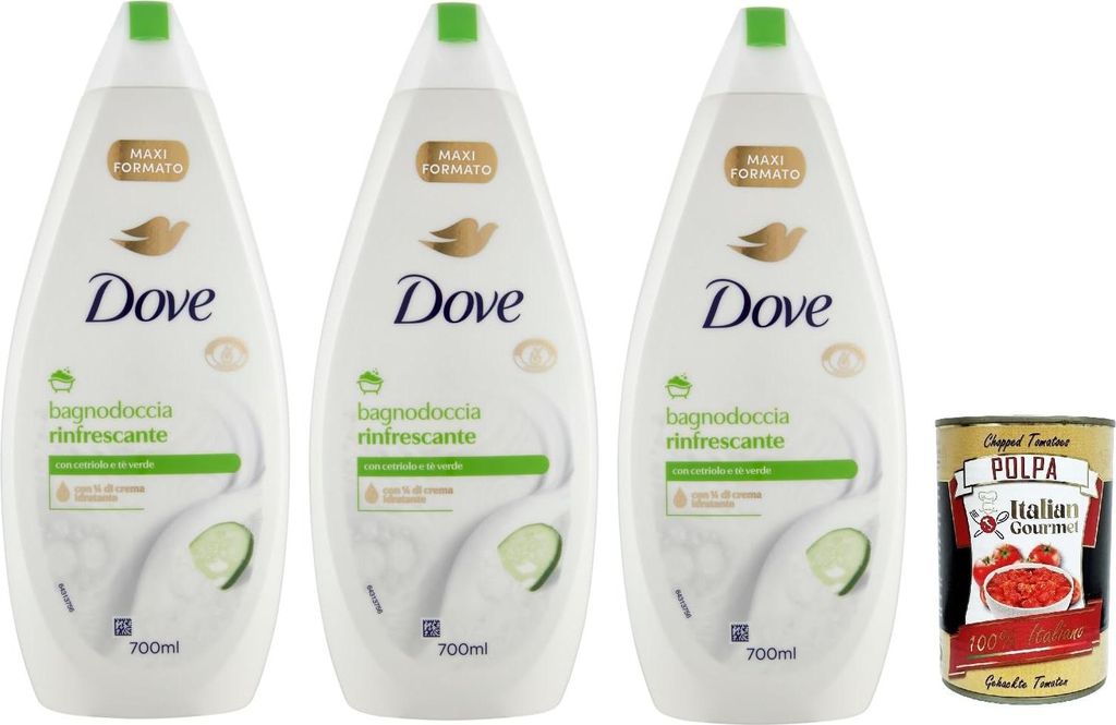 Dove bagnodoccia Rinfrescante mit Gurken und grüner Tee, Schaumbäder Bades bath shower foam, Weichheit und Pflege 3x 700 ml + Italian Gourmet pol...