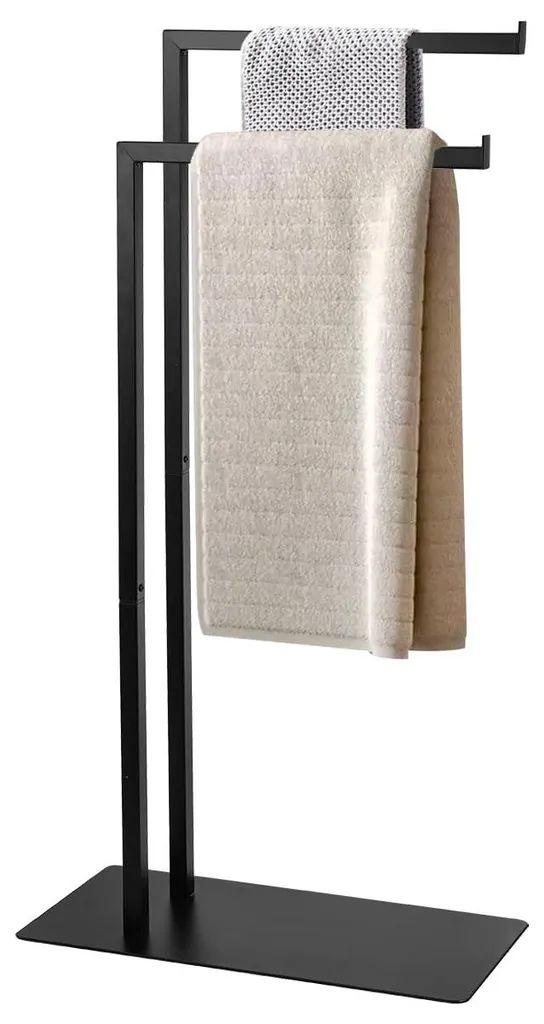 Porte-serviettes sur pied noir autoportant en métal 3 barres pour bain