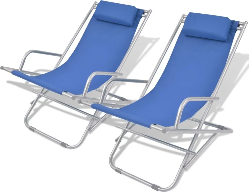 Chaises longues en acier bleu résistant aux UV - Lot de 2 pièces