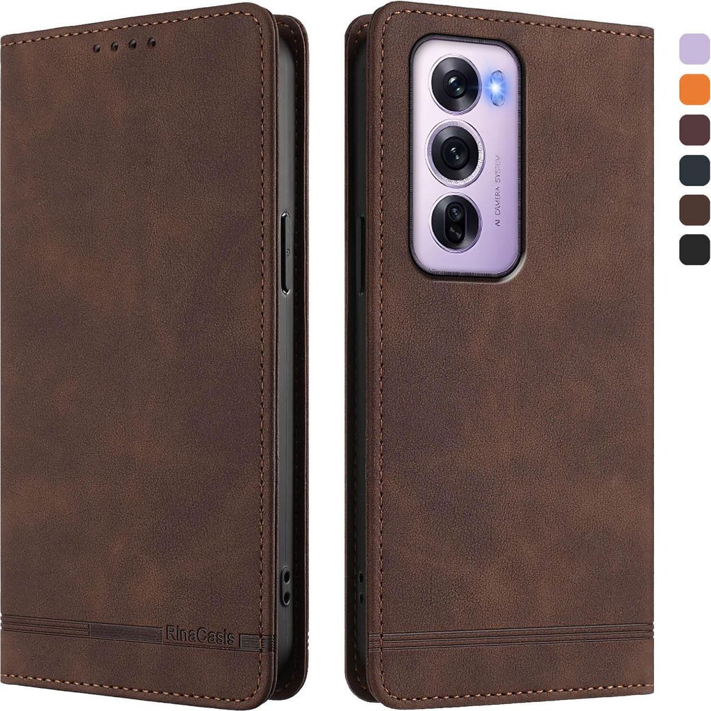 Hülle für Oppo Reno12 Pro 5G, Retro Kunstleder Ständer Klapphülle mit Kartenfächer und Magnetische Braun