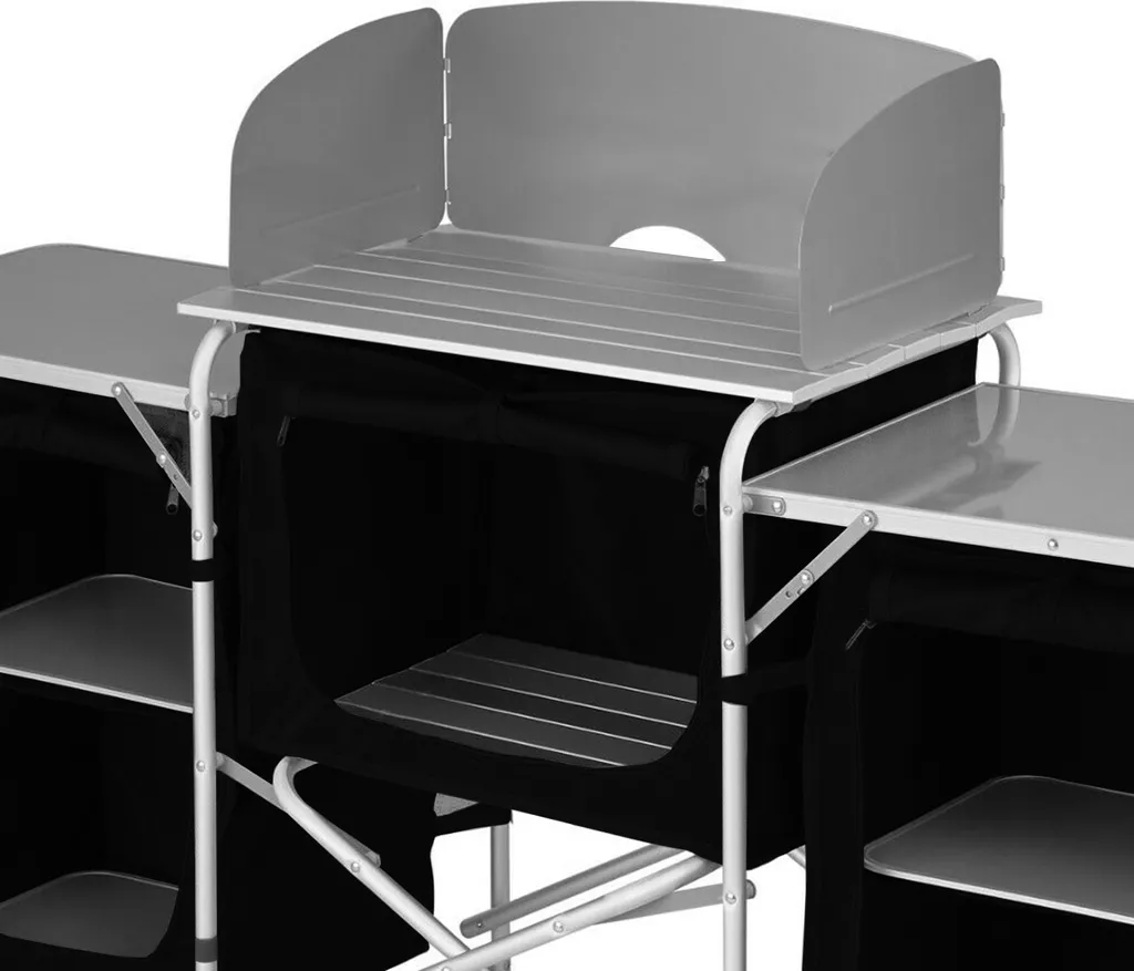 Cuisine de Camping Stable avec Paravent Anti-Vent et Armoire de Stockage