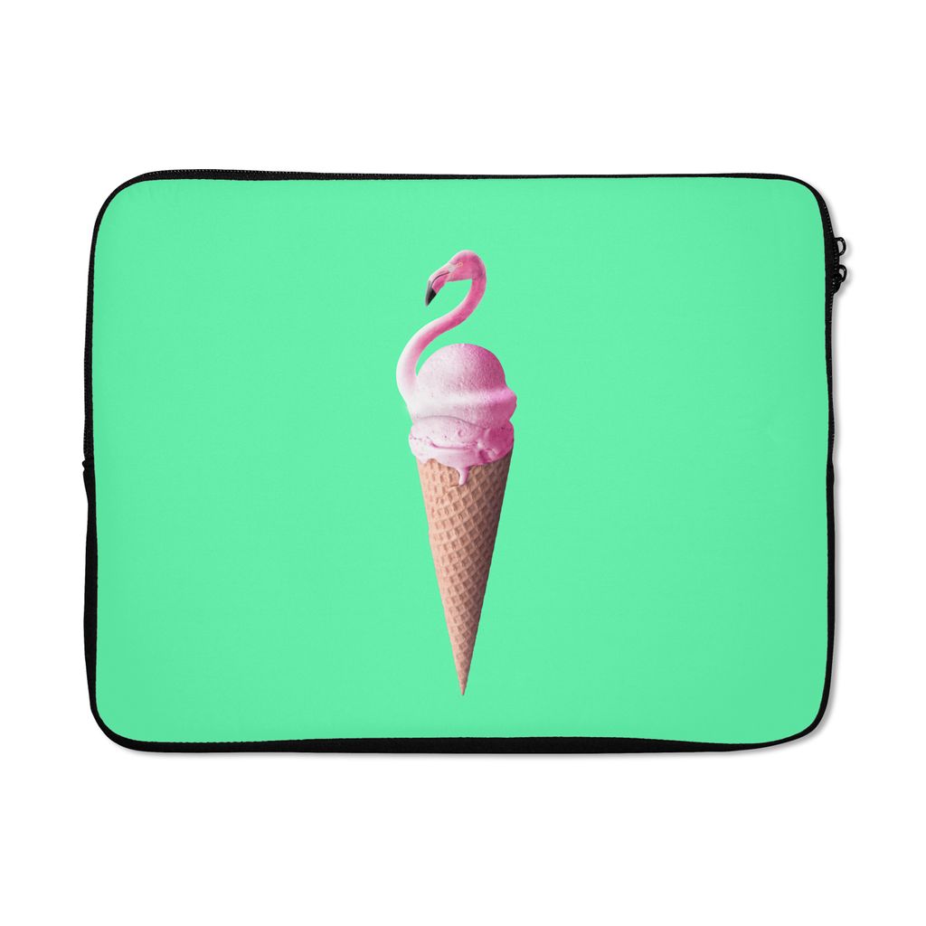 MuchoWow Laptop Hülle 17 Zoll Laptoptasche Eistüten - Eiscreme - Flamingo - Rosa - Grün - Zipper - Schutzabdeckung