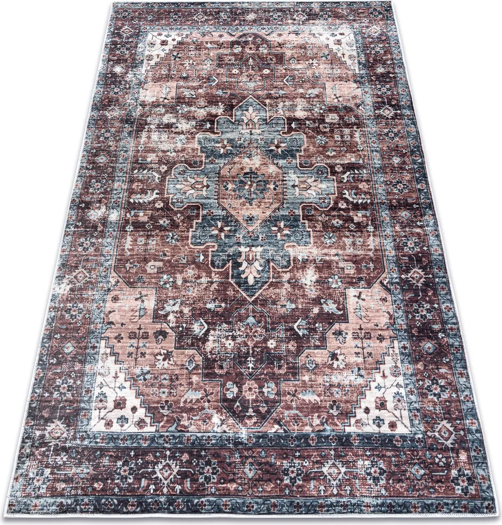 Tapis de Salon Antidérapant Noir et Brun Ornement Lavable 160x220 cm