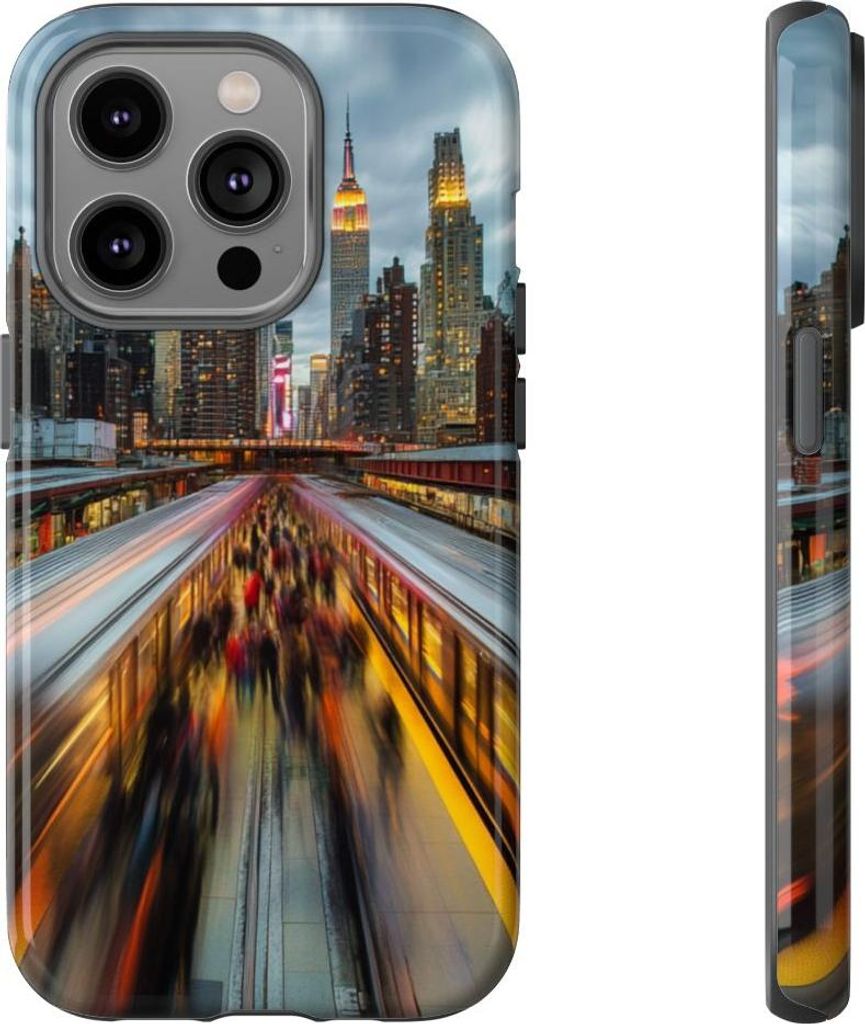 Dynamische Großstadt mit U-Bahn in Bewegung – Hülle Kompatibel mit iPhone 14 Pro