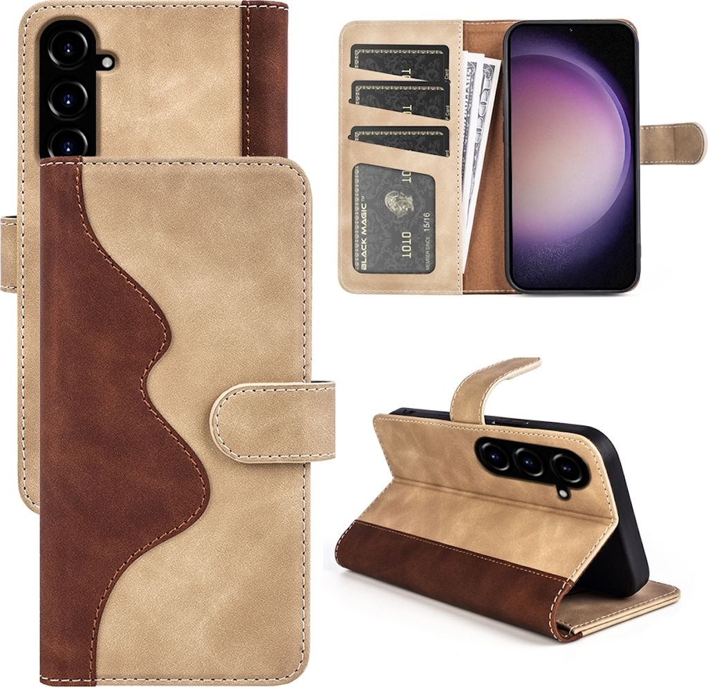 Für Samsung Galaxy S23 FE 5G Design Handy Schutz Tasche Braun Etuis Kunst-Leder