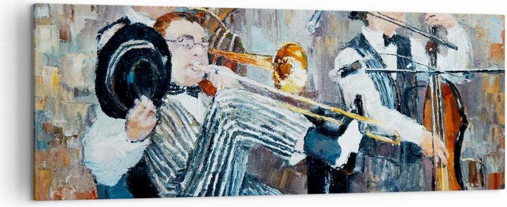 Bild auf Leinwand - Leinwandbild - Jazz Musik Musiker - 140x50cm - Wand Bild - Wanddeko - Leinwanddruck - Bilder - Kunstdruck - Wanddekoration - Le...