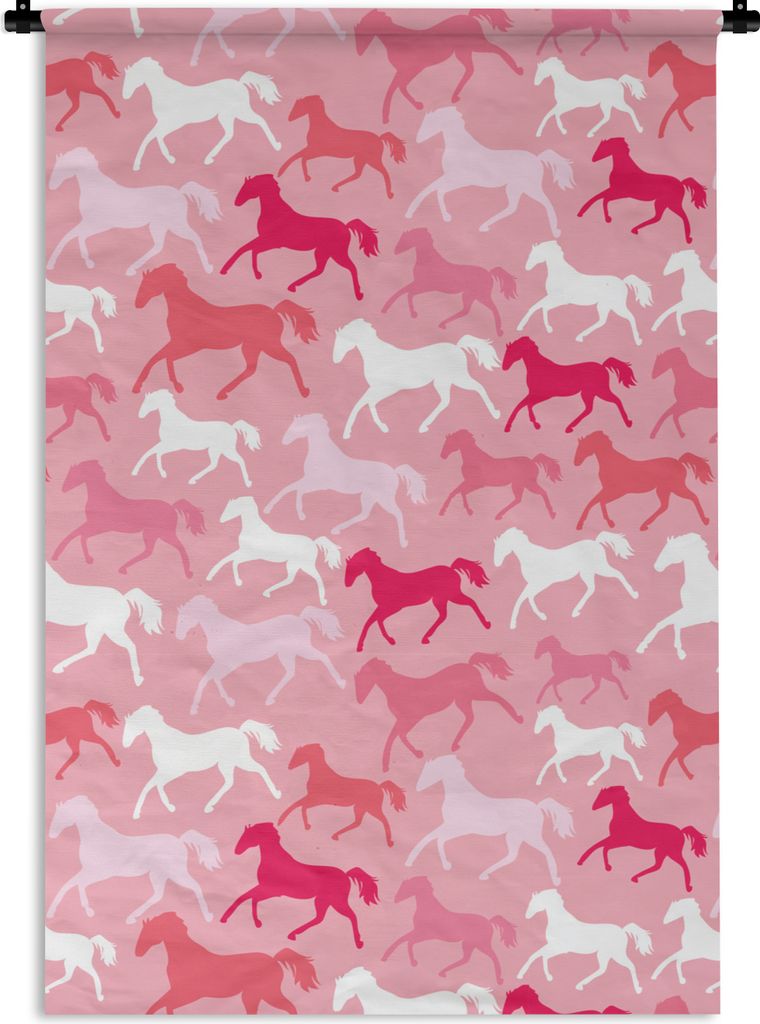 MuchoWow Wandteppich Wandbehang Pferde - Rosa - Silhouette - Mädchen - Kinder - Mädchen 90x135 cm Tapisserie Dekoration Wandtuch - Baumwolle - ...