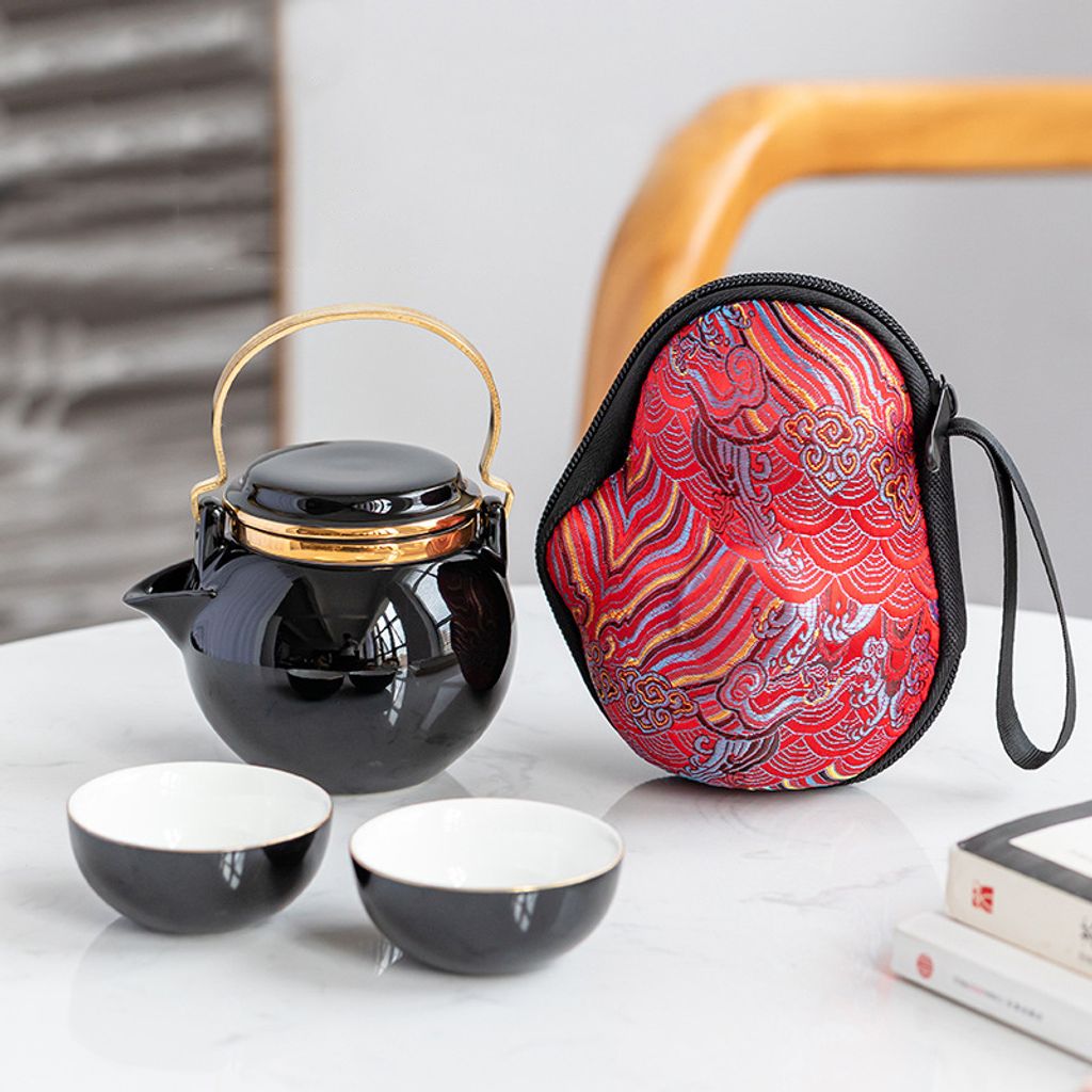 Tragbare Teekannen Set mit Sieb, 200 ml Teekannen Keramik, Schwarz