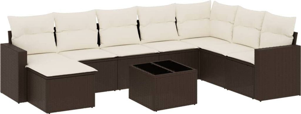 vidaXL 9-tlg. Garten-Sofagarnitur mit Kissen Braun Poly Rattan