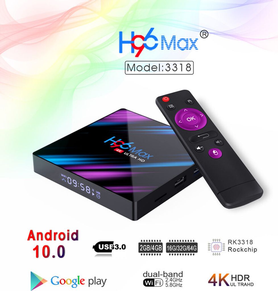Android 10.0 TV-Box H96 Max-3318 RAM 16 GB ROM T8 PRO Media Produktbild 3