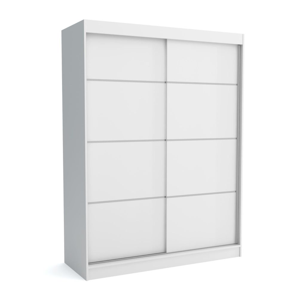 Kleiderschrank ROB WHITE 160x60x215 cm – Schiebetüren, Kleiderstange & Regalböden – Moderner Schrank für Schlafzimmer oder Ankleidezimmer,