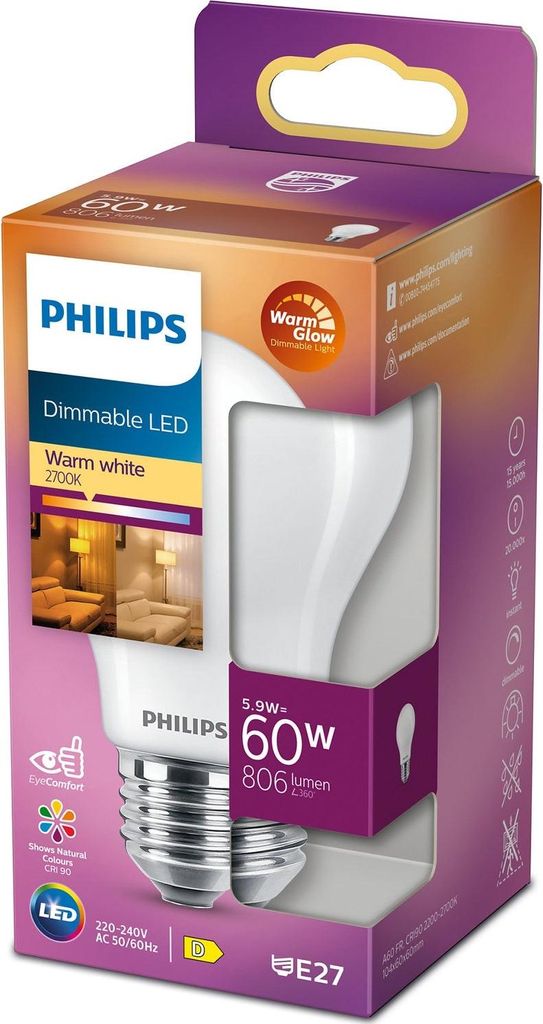 LED E27 Normal 60W Frost Stmievateľná WarmGl 806lm Obrázok produktu 