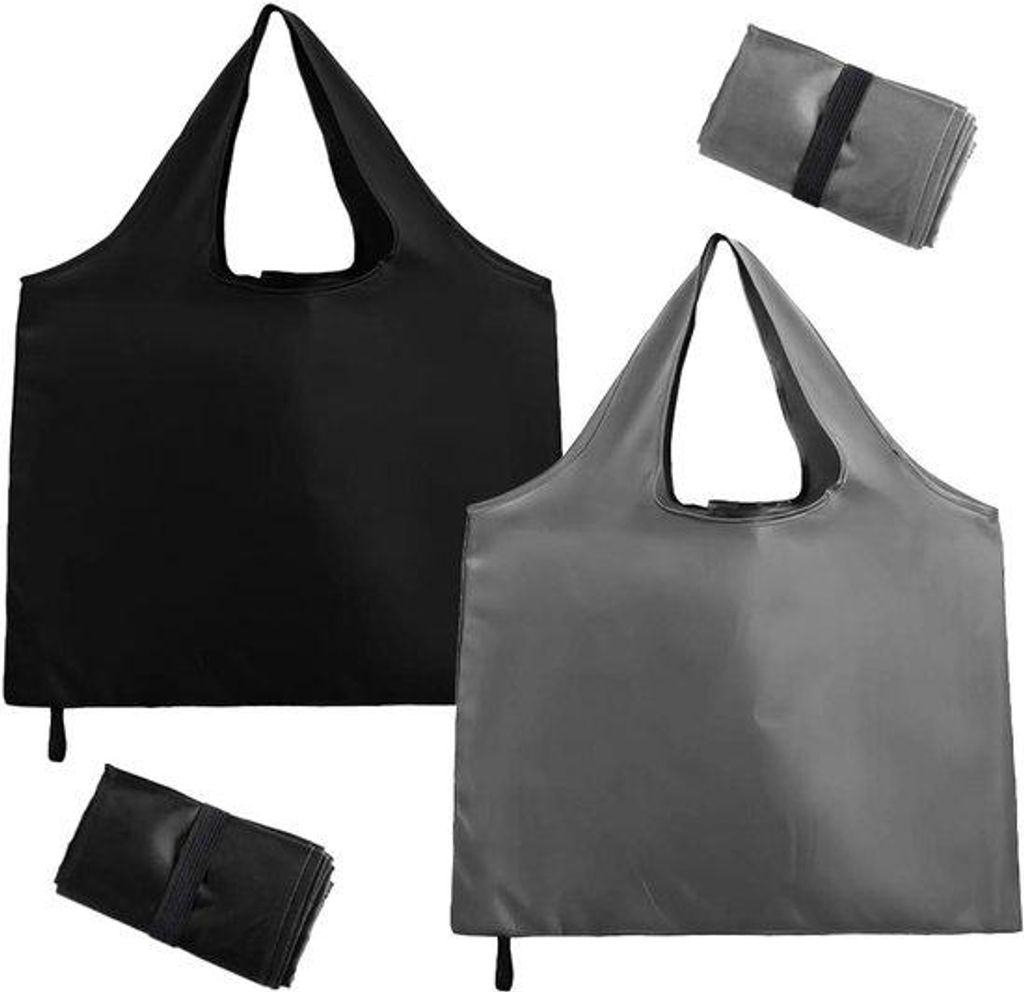 Faltbare Einkaufstaschen – Große wiederverwendbare Taschen mit waschbarem, stabilem Design – Schwarz/Grau – 2 Stück – 56 L x 43 B cm