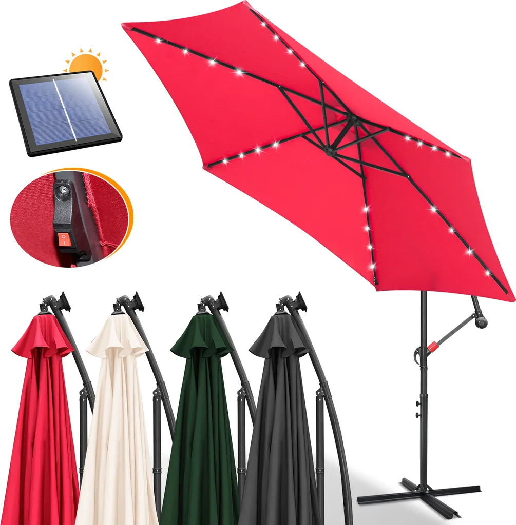 Jayseuw Ombrellone a Sbalzo 350cm con LED Rosso per Giardino e Gazebo