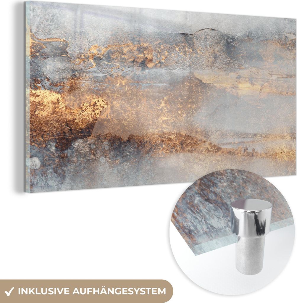 MuchoWow Glasbilder - Bilder auf Wandbild - Foto auf Glas Nebel - Gold - Abstrakt 120x60 cm Wanddekoration aus Glas - Acrylglasbild - Acrylbilder -...