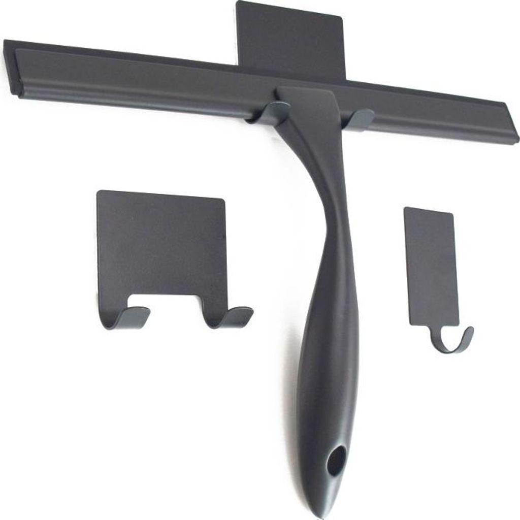 INF Schwarzer Edelstahl Fensterabzieher Set mit Haken für Bad, Balkon & Auto 12 Inch