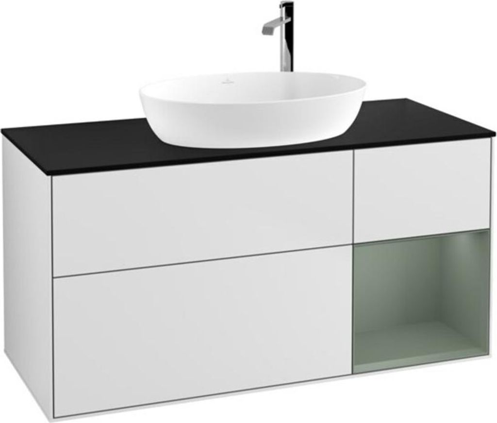 V&B Waschtischunterschrank Finion 120cm, Pl b m, Reg Oli. m Lac, wh. m Lac