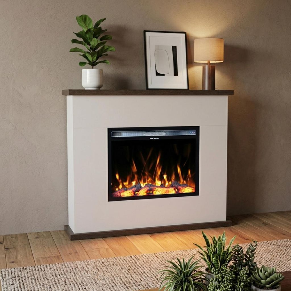 Garlivo Elektrokamin 'TORINO Weiss/ Wenge' | LED Standkamin in weiss mit Heizung (1500 W) | HxBxT: 99x116x28cm