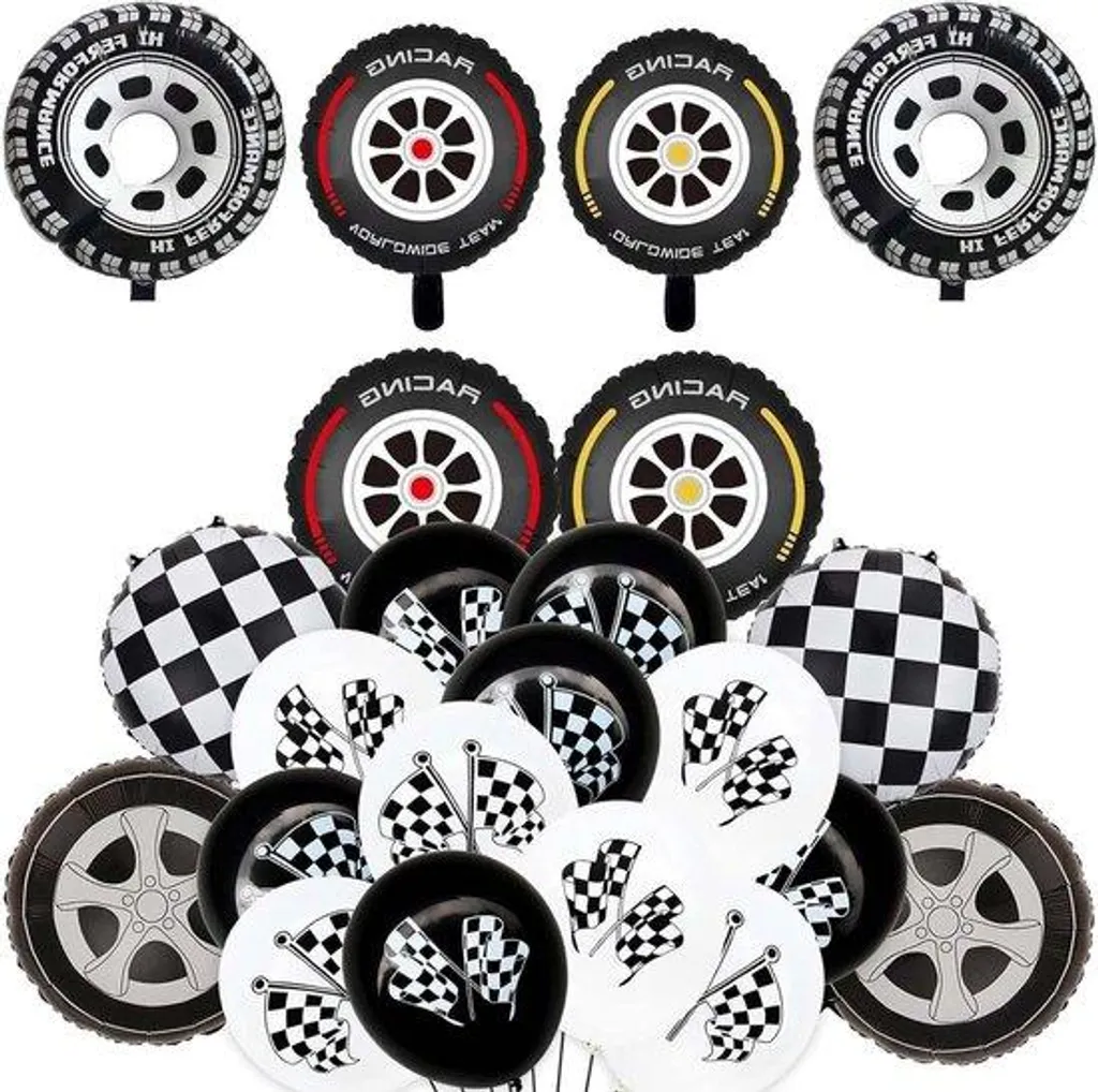 Déco anniversaire voiture de course complète avec ballons damier sans fuite