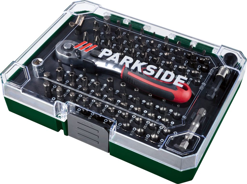 A toolset in a case.