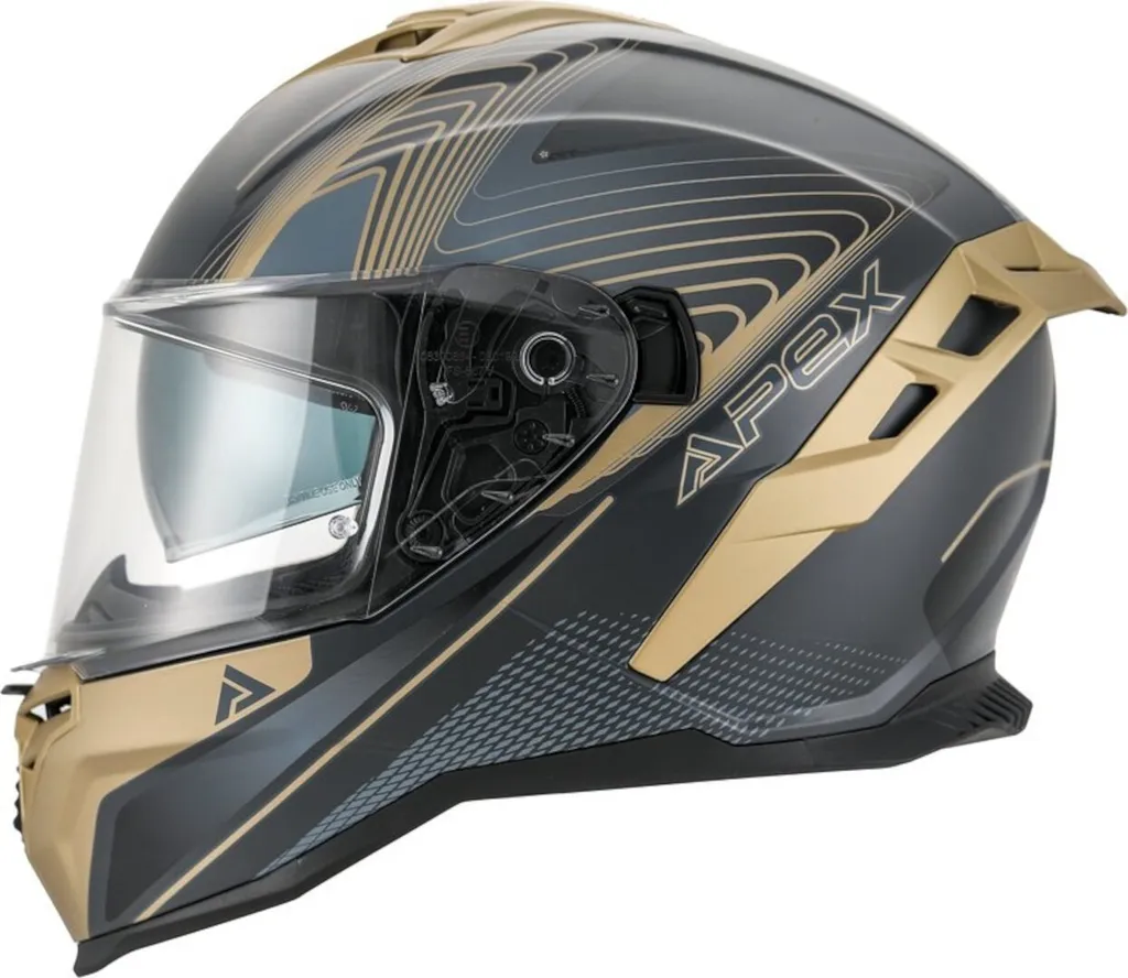 Casque Moto APEX FI200 Madrid Noir Or XS Idéal pour Trajets Urbains
