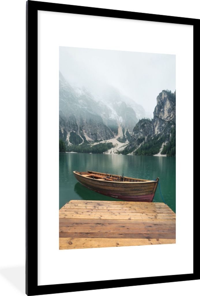 MuchoWow® Gerahmtes Poster Nebel - Schnee - Berg - Boot Produktbild 
