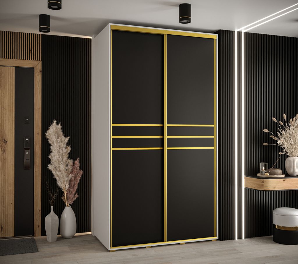 Kleiderschrank YVONA 10 - 130/60 cm, weiß/schwarz/gold