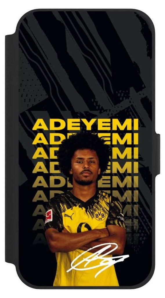 NIVOCASE Klapphülle für Apple iPhone 12 Handyhülle aus Kunst Leder NIVOflip schwarz BVB Borussia Dortmund Karim Adeyemi